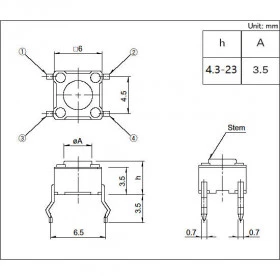 Chave Tactil 4 Terminais KFC-A06 6x6x10mm 180°