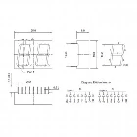 Display 7 Segmentos 2 Digitos Vermelho Catodo Comum Fundo Cinza 0,56 HS-5202AS