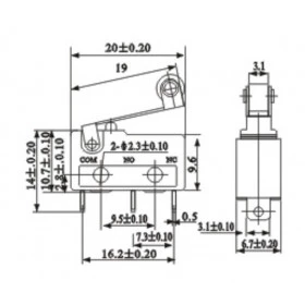 Chave Micro Switch 250V 5A com Alavanca de 17mm e Roda KW11-3Z-5A (Fim de Curso)