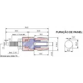 Borne Grande para Pino Banana 4mm B10 Vermelho 25A (Comprimento 54,5mm)