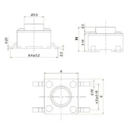 Chave Tactil SMD 4 Terminais KFC-A06A-H 6x6x4,3mm 180°