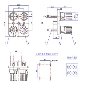 Borne Para Pino Banana 4mm Quádruplo Preto e Vermelho