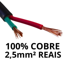 Cabo de Controle PP 2 Vias 2,50mm² Preto Veias Coloridas NBR7289 100% Cobre (Metro)