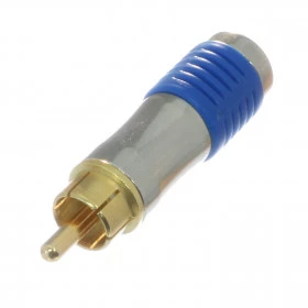 Plug RCA Macho Dourado Banhado a Ouro Au Azul Metálico com Mola