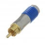 Plug RCA Macho Dourado Banhado a Ouro Au Azul Metálico com Mola